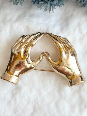 Heart Shaped Gold Toned Hand Minimalist Polished Love Inspired Brooch Pin